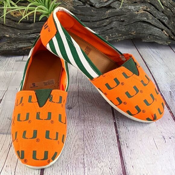 University of Miami Hurricanes Women's Striped Canvas Shoe - Picture 1 of 13